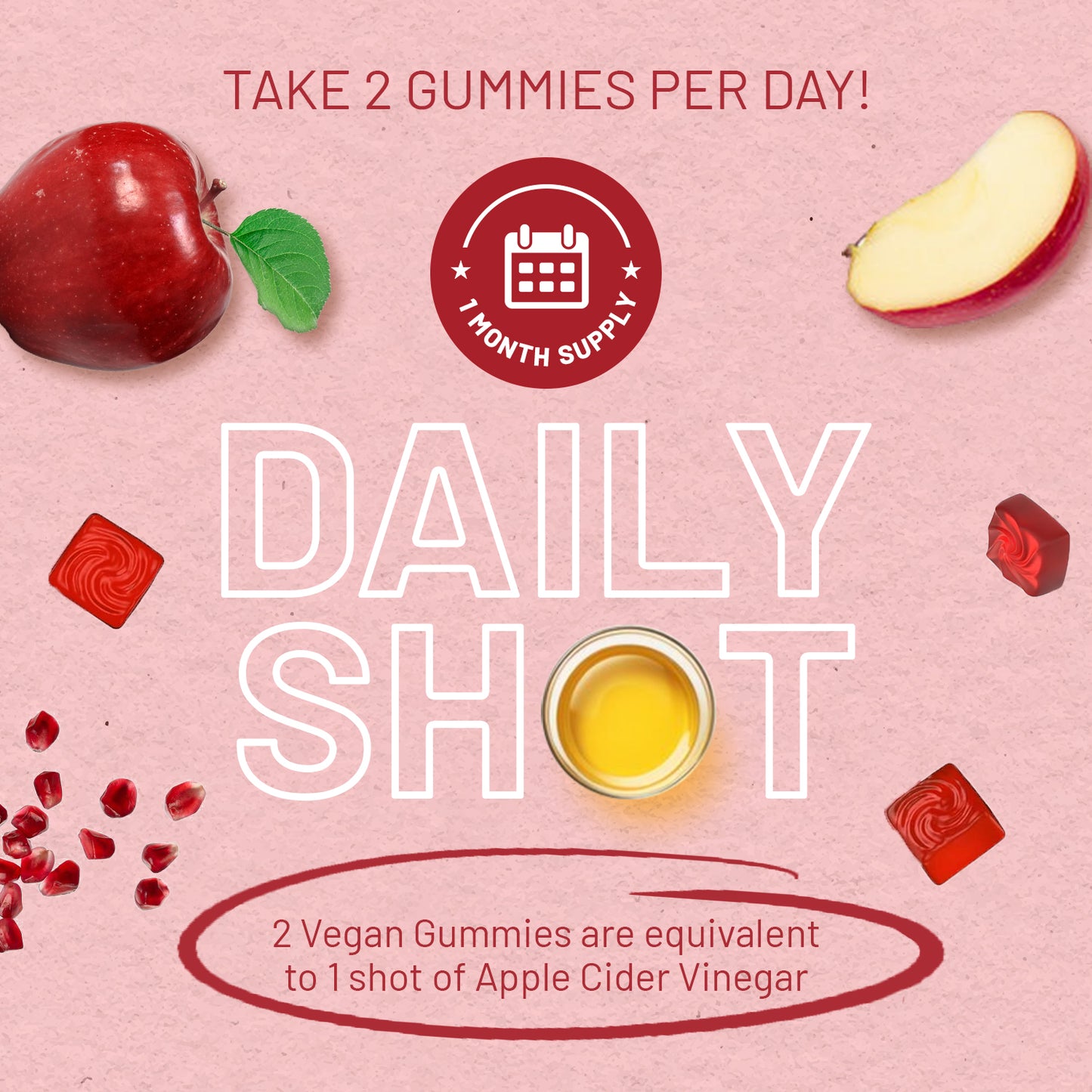 Vegan Apple Cider Vinegar Gummies | Apple Flavour | High Strength 1000mg with Vitamin C, Chromium and Pomegranate