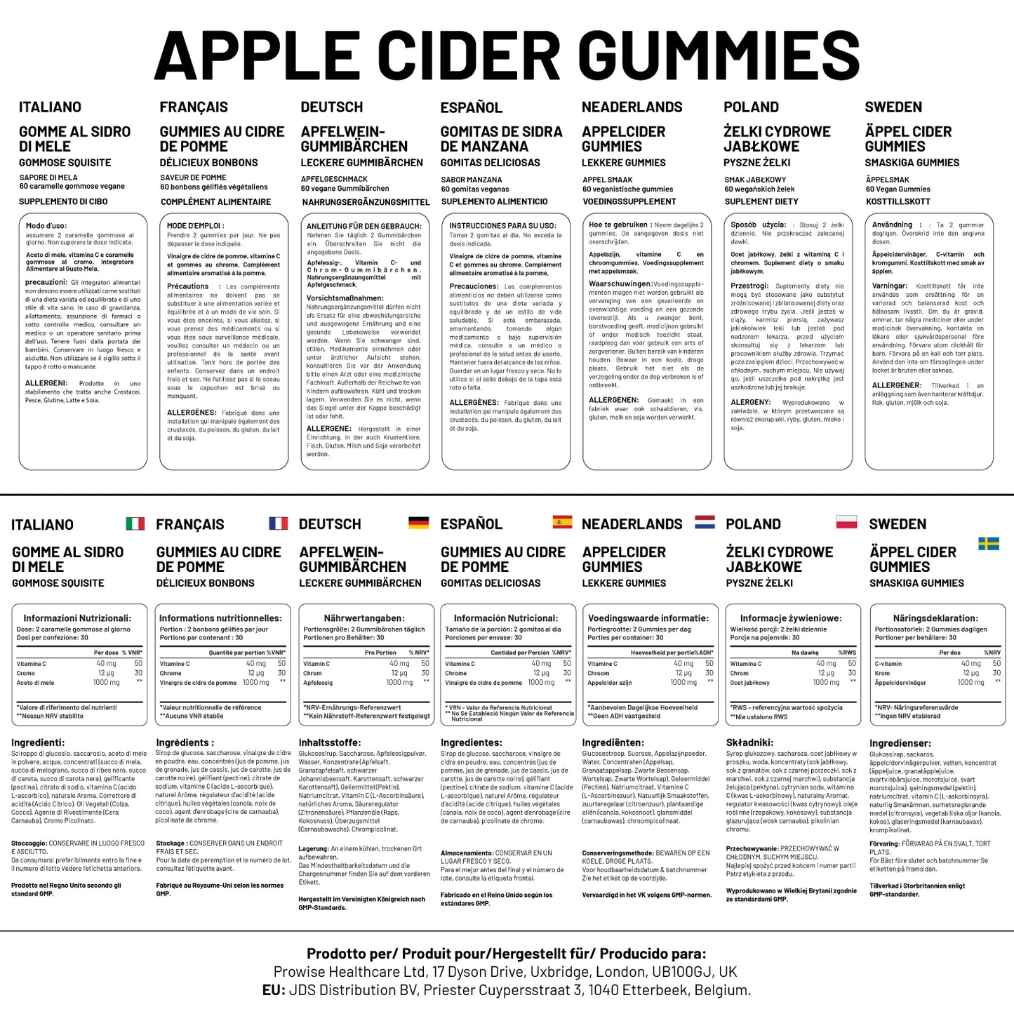 Vegan Apple Cider Vinegar Gummies | Apple Flavour | High Strength 1000mg with Vitamin C, Chromium and Pomegranate