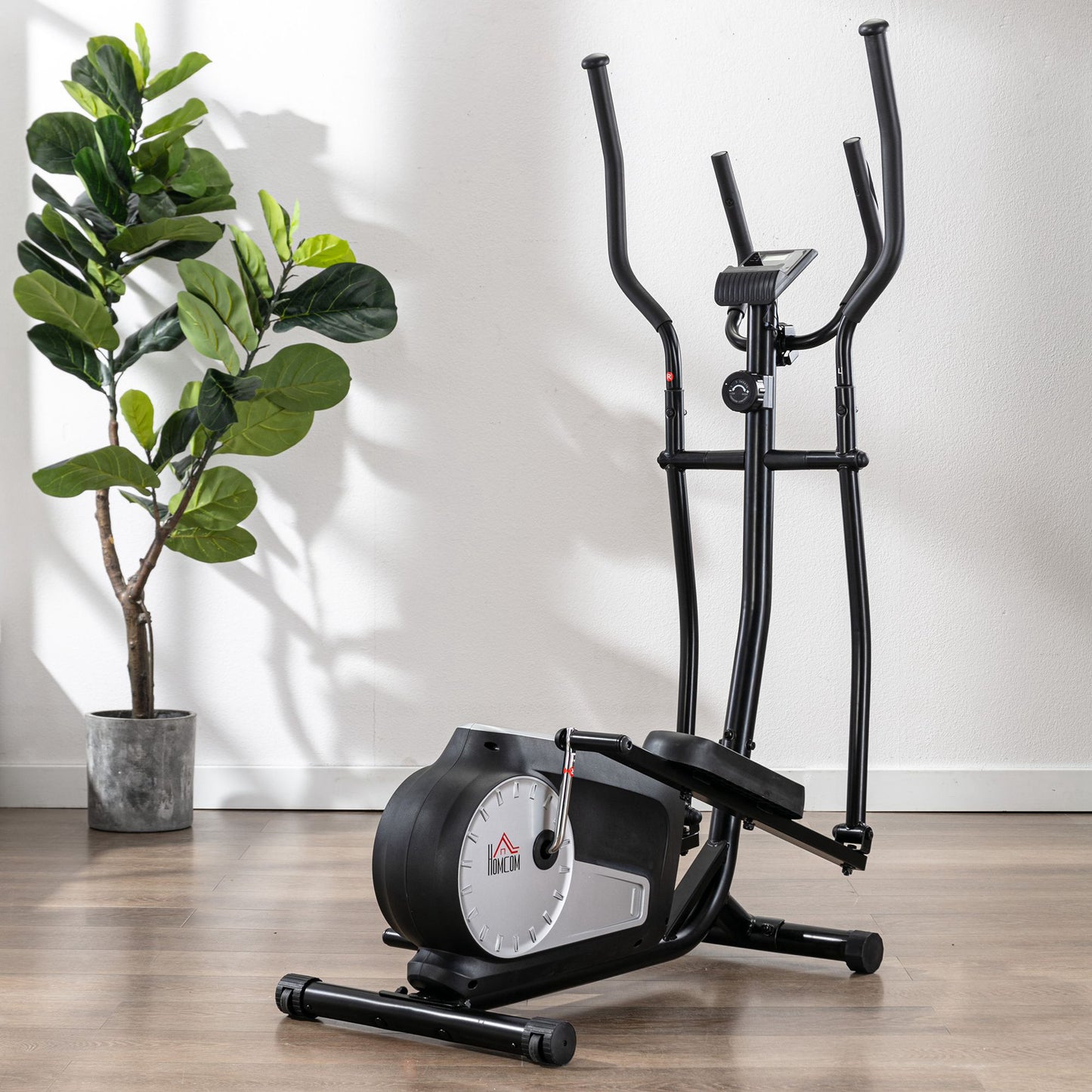 HOMCOM Elliptical Cross Trainer w/ Adjustable Resistance, LCD Monitor, Wheels