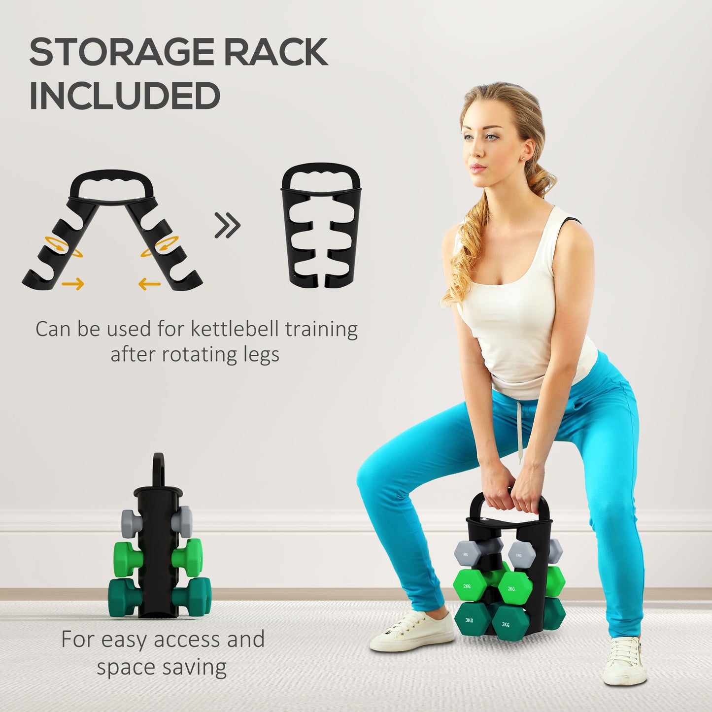 SPORTNOW Dumbbells Set with Carry Storage Rack, 2 x 1kg, 2 x 2kg, 2 x 3kg
