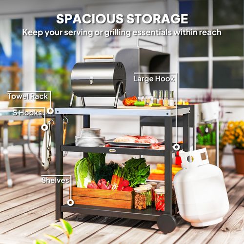 Outsunny Outdoor BBQ Table with 2-Tier Shelf, Outdoor Kitchen, Charcoal Grey