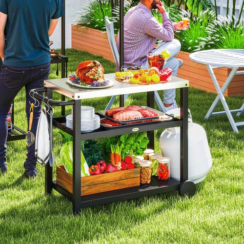 Outsunny Outdoor BBQ Table with 2-Tier Shelf, Outdoor Kitchen, Charcoal Grey