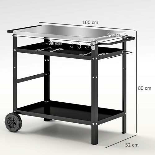 Outsunny BBQ Trolley with Stainless Steel Top, Movable Pizza Table, Black
