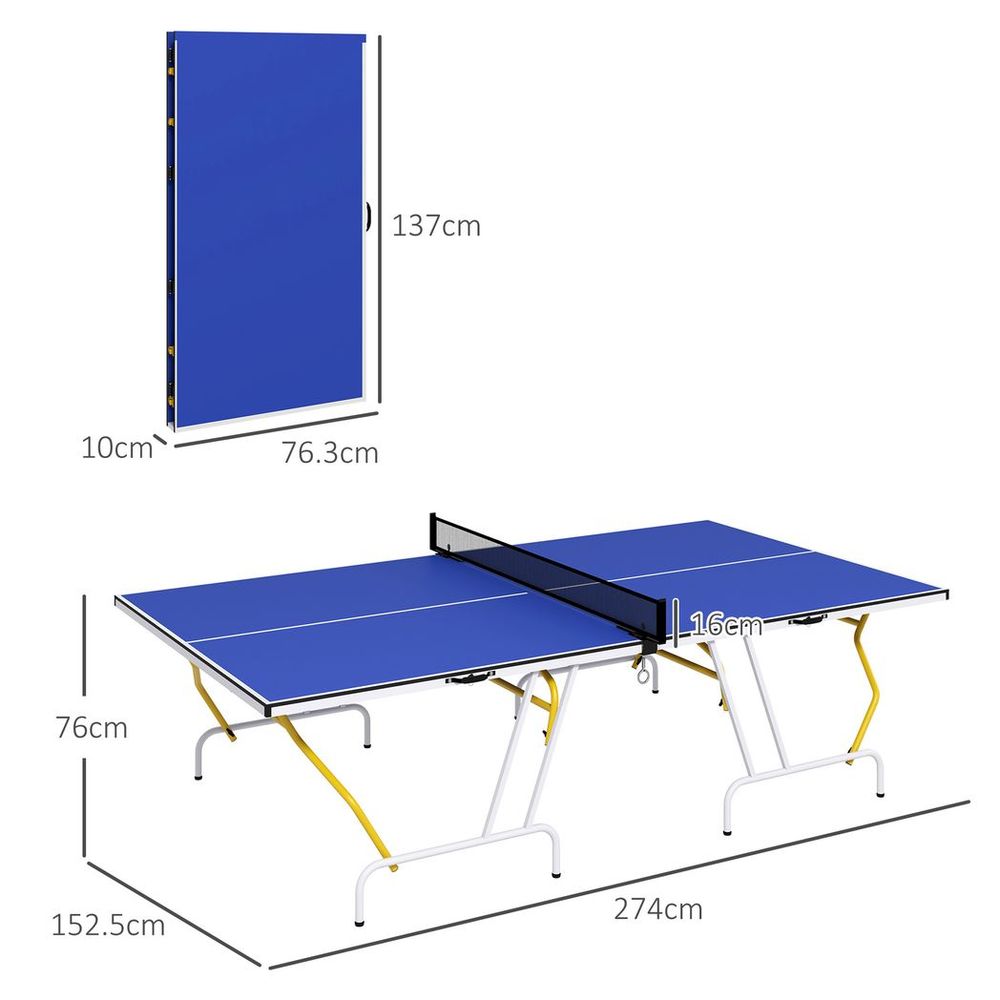 SPORTNOW 9FT Foldable Table Tennis Table with Cover, Net, Paddles, Balls - Blue
