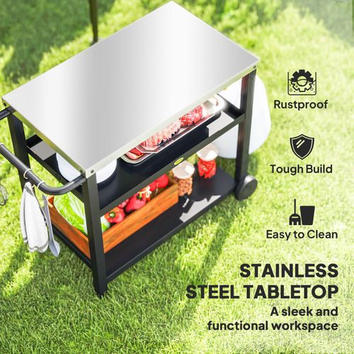Outsunny Outdoor BBQ Table with 2-Tier Shelf, Outdoor Kitchen, Charcoal Grey
