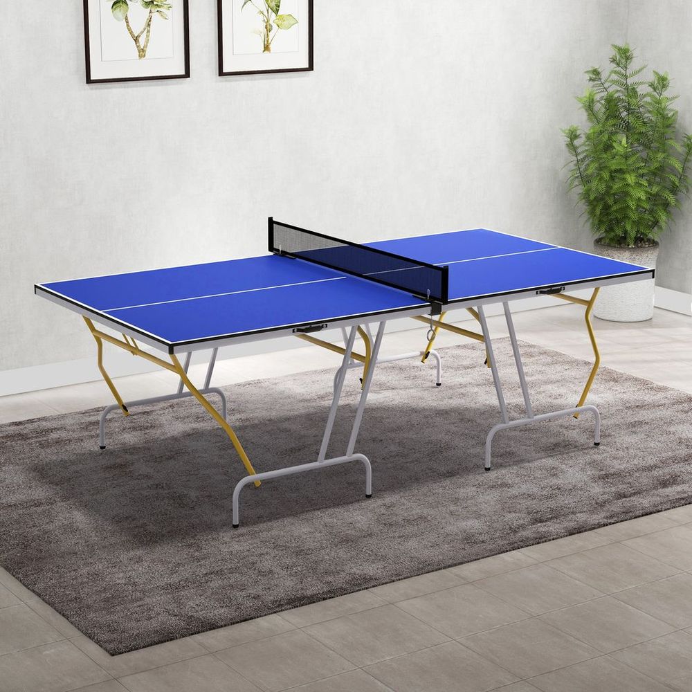 SPORTNOW 9FT Foldable Table Tennis Table with Cover, Net, Paddles, Balls - Blue