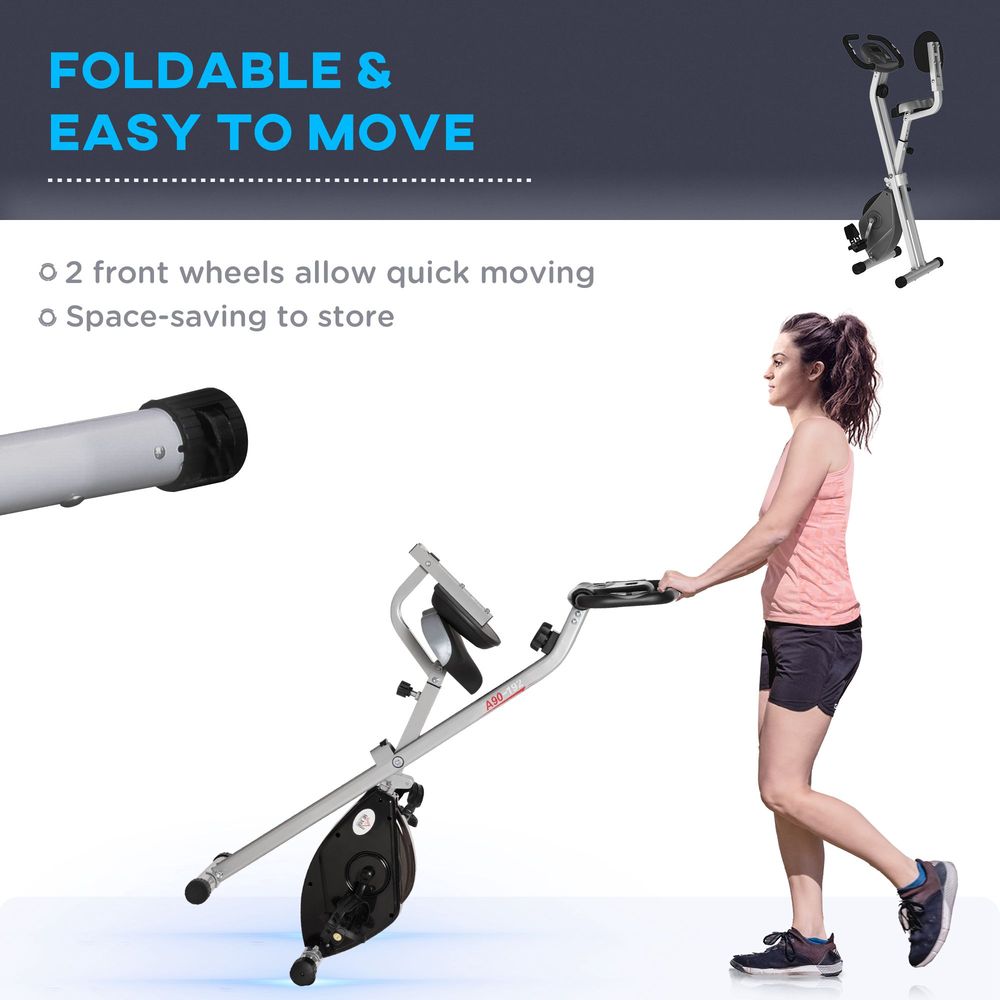 HOMCOM Magnetic Resistance Exercise Bike Foldable LCD Adjustable Seat Grey