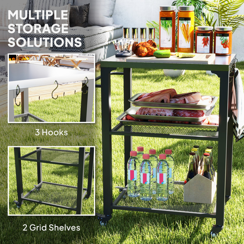 Outsunny 3-Shelf Outdoor Grill Cart, Outdoor Kitchen w/ Stainless Steel Top