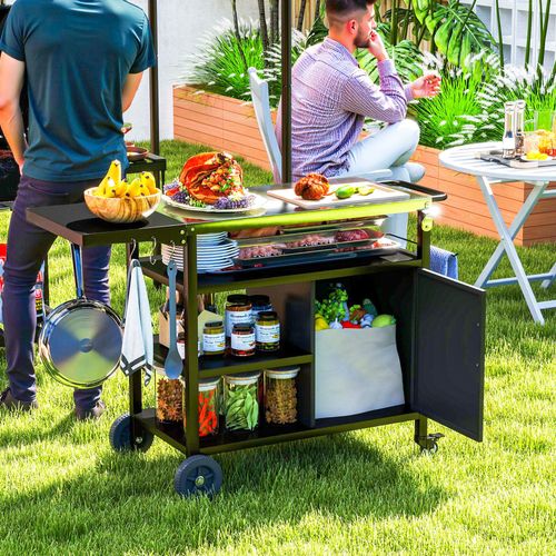 Outsunny Stainless Steel Outdoor BBQ Trolley with Folding Side table, Black