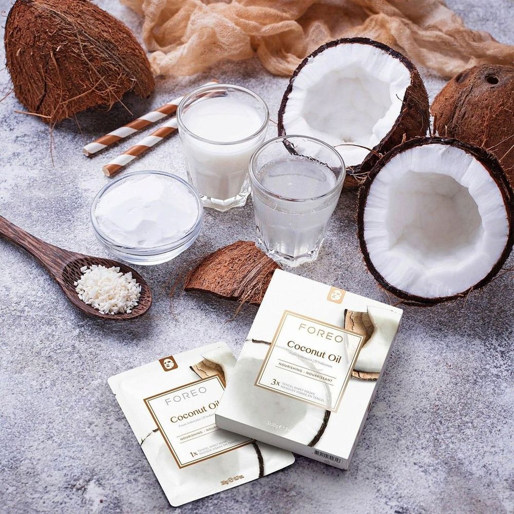 FOREO Sheet Mask with Coconut Oil Extracts Farm To Face Moisture-Boosting, 3 Pcs