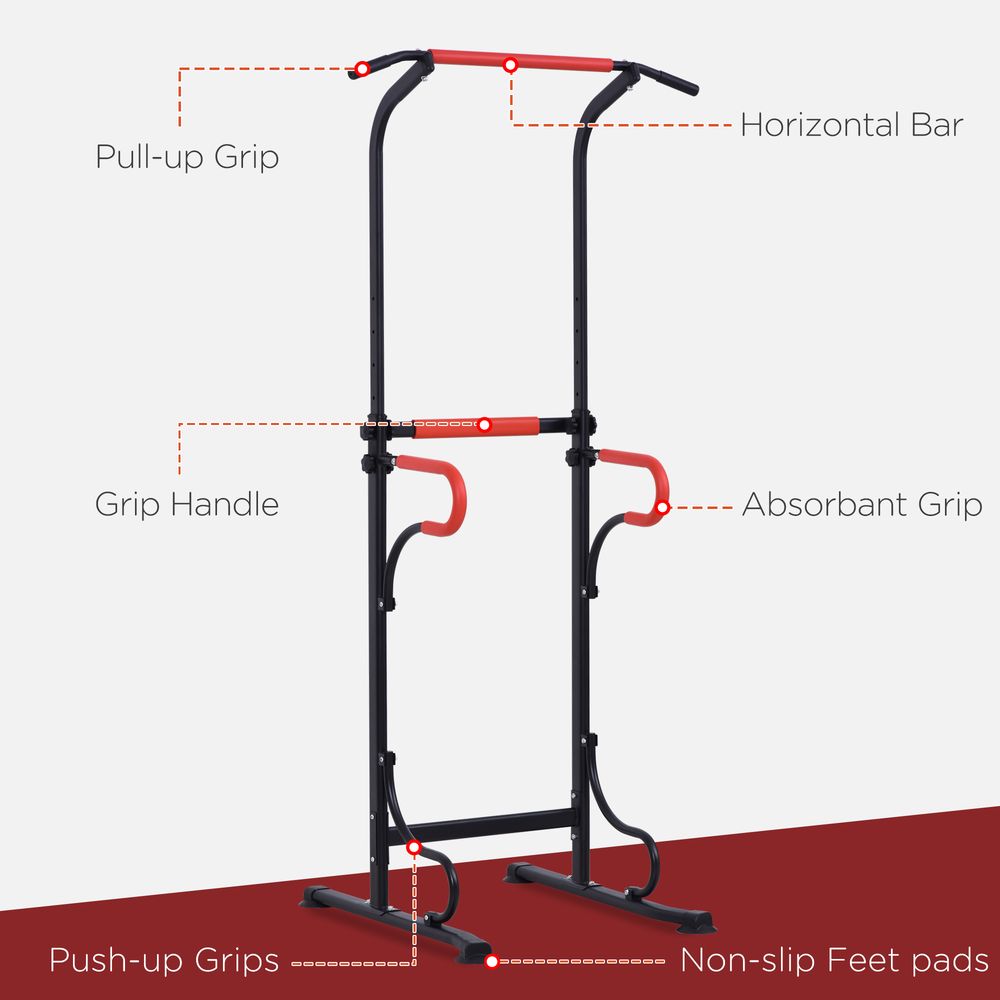 Steel Multi-Use Exercise Power Tower Station Adjustable Height w/ Grips HOMCOM