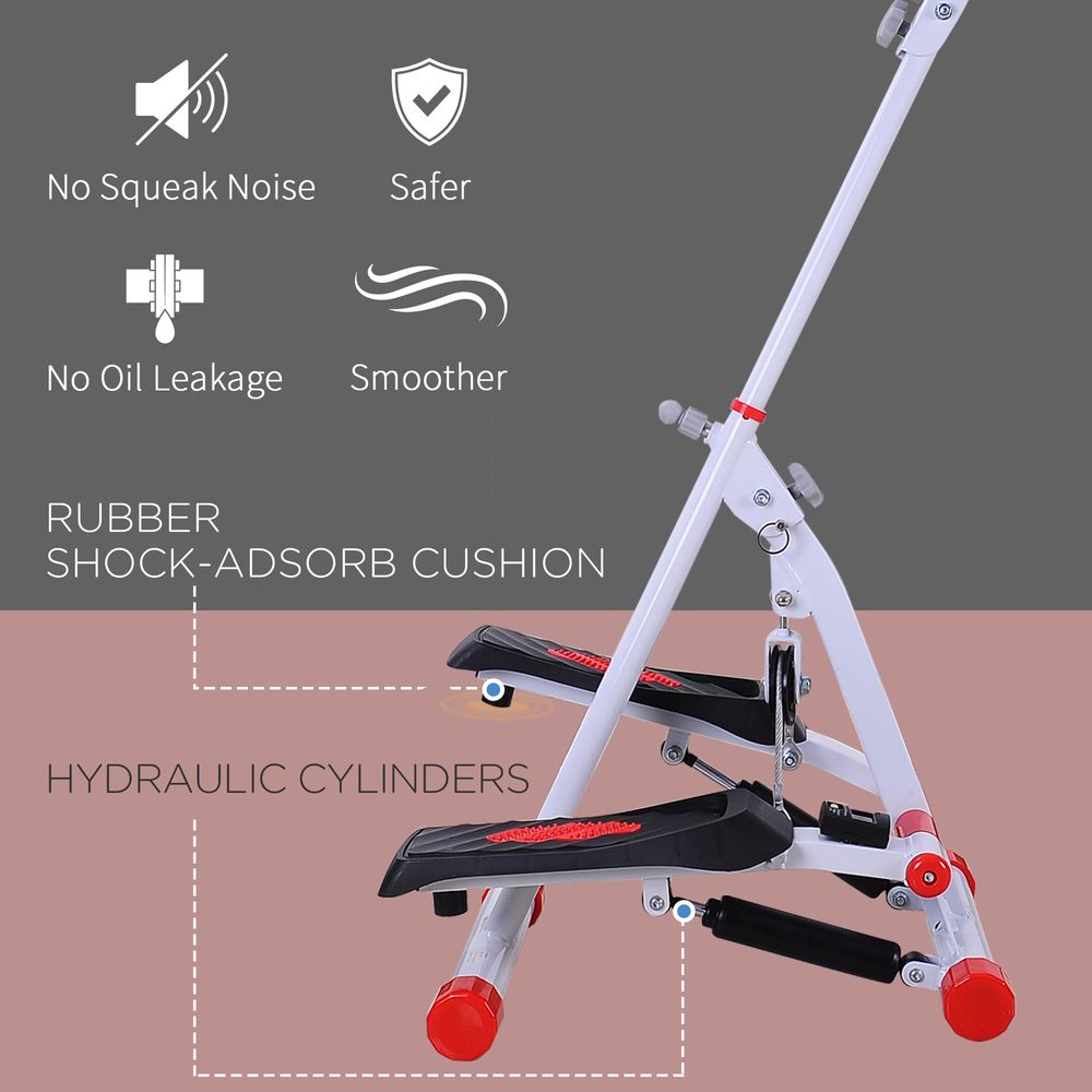 Foldable Stepper Adjustable Step Machine w/ Handlebar LCD Display, Red HOMCOM