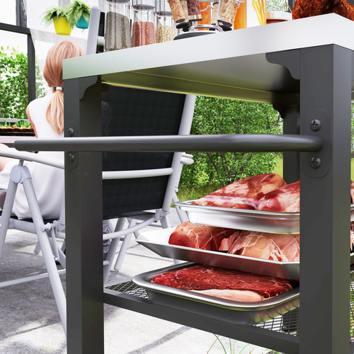Outsunny 3-Shelf Outdoor Grill Cart, Outdoor Kitchen w/ Stainless Steel Top