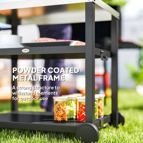 Outsunny Outdoor BBQ Table with 2-Tier Shelf, Outdoor Kitchen, Charcoal Grey
