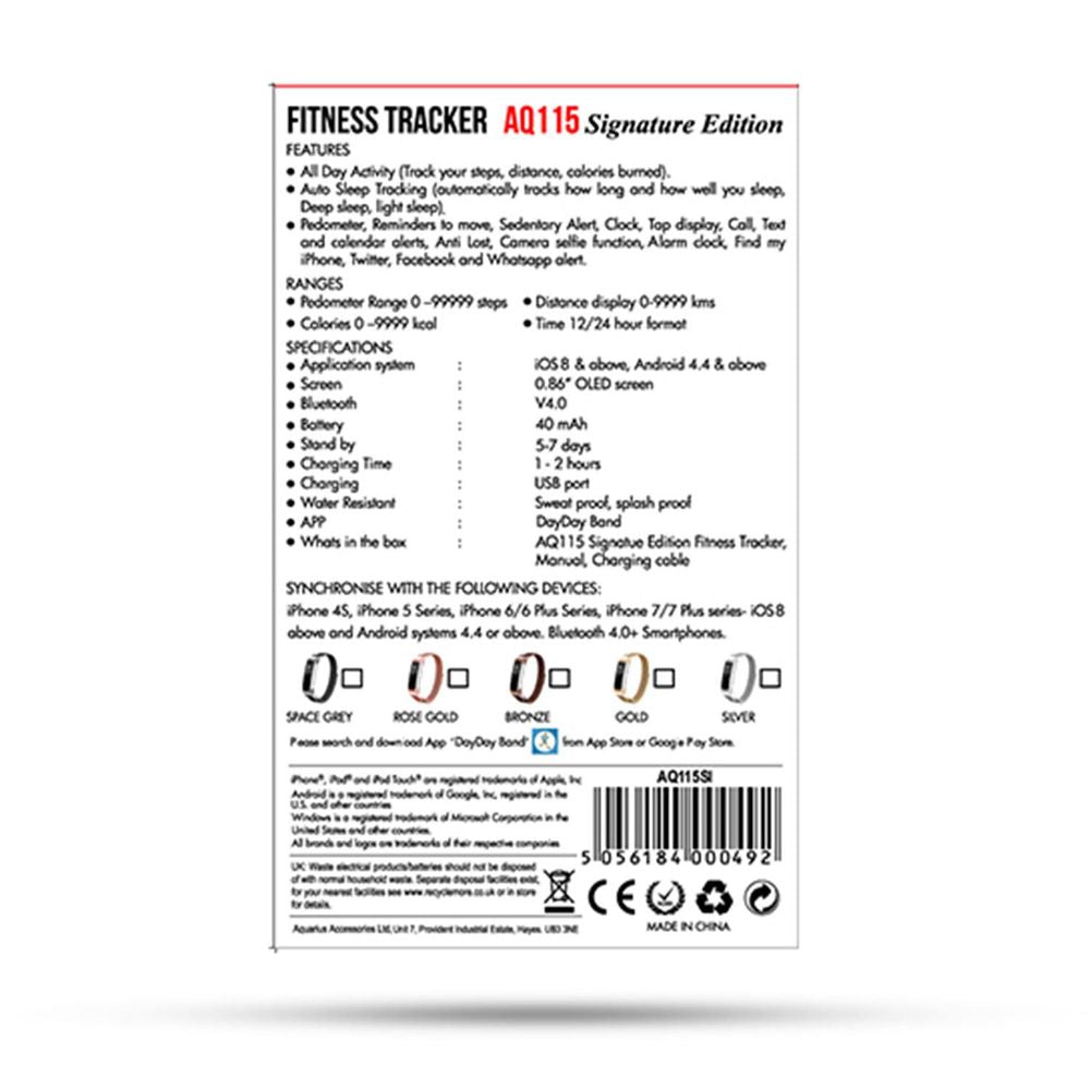 Aquarius AQ115 Splash proof Fitness Tracker with Metal Mesh Strap, Space Grey