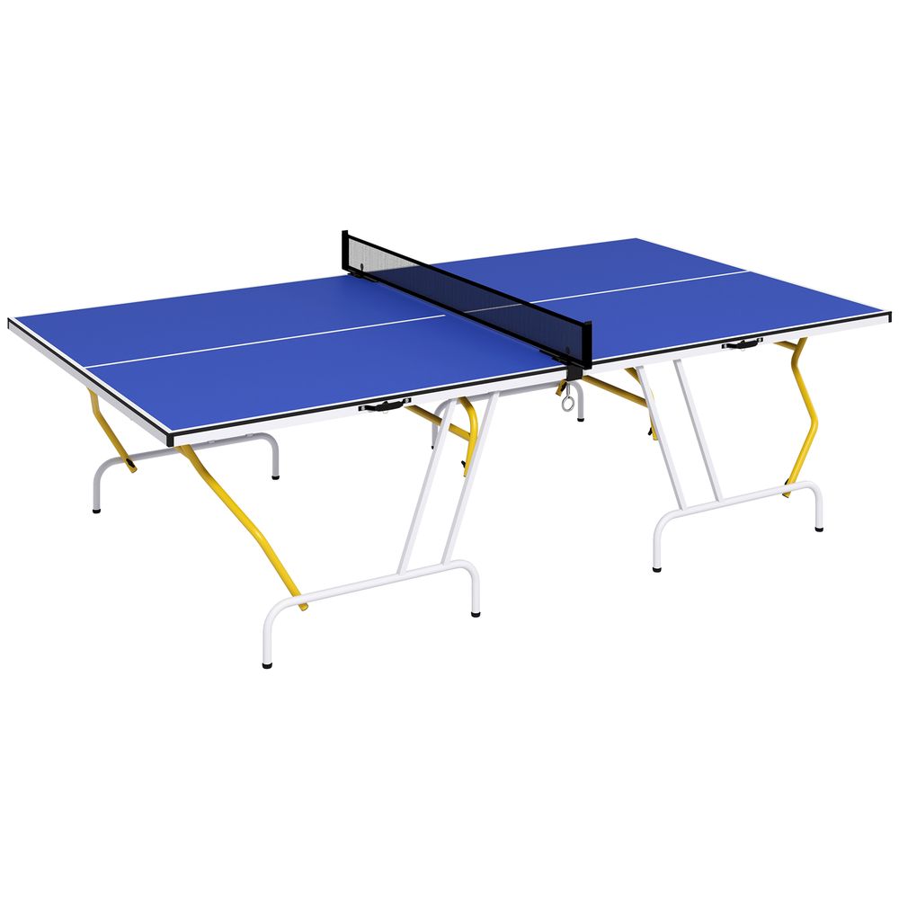 SPORTNOW 9FT Foldable Table Tennis Table with Cover, Net, Paddles, Balls - Blue