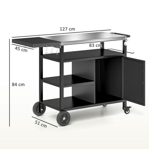 Outsunny Stainless Steel Outdoor BBQ Trolley with Folding Side table, Black