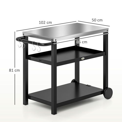 Outsunny Outdoor BBQ Table with 2-Tier Shelf, Outdoor Kitchen, Charcoal Grey