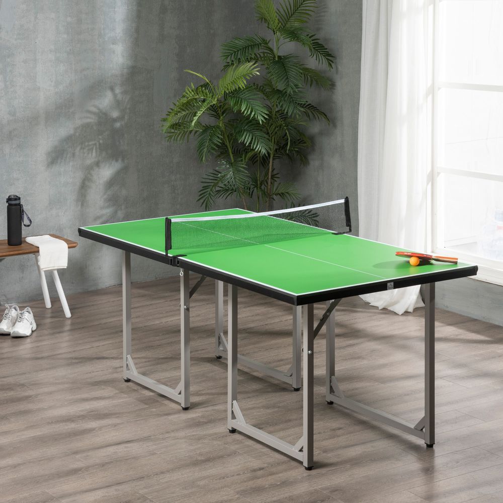 Tennis Table Ping Pong Foldable with Net Game Steel 182cm Indoor, Green HOMCOM