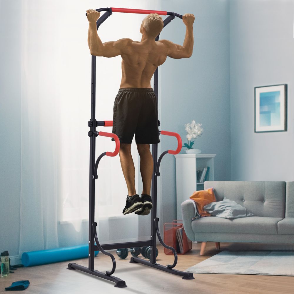Steel Multi-Use Exercise Power Tower Station Adjustable Height w/ Grips HOMCOM