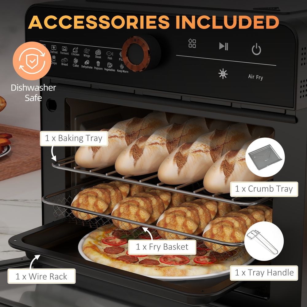 HOMCOM Air Fryer Oven 20L Countertop Mini Oven with 17 Presets 1400W Black