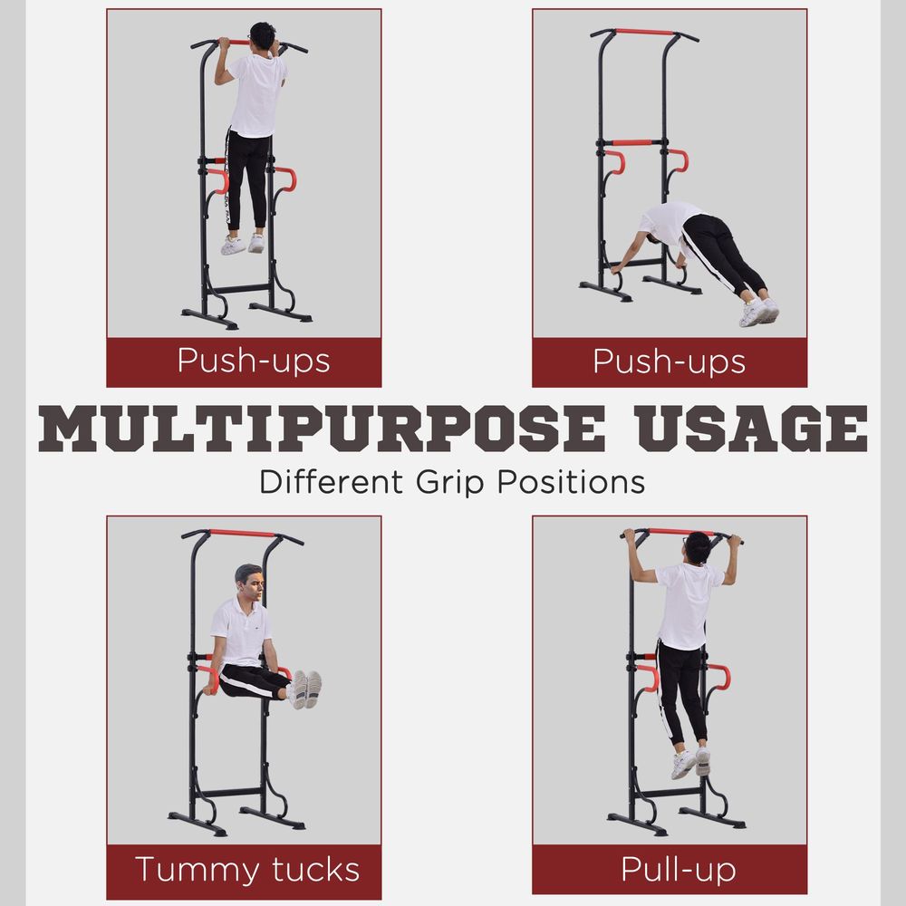 Steel Multi-Use Exercise Power Tower Station Adjustable Height w/ Grips HOMCOM
