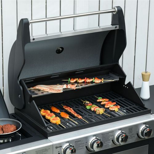Gas Barbecue Grill 4+1 Burner BBQ Trolley Rack 128x50x113cm Stainless Steel