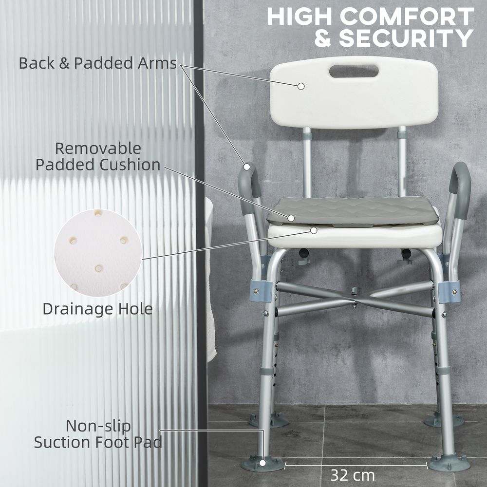 HOMCOM Aluminium Shower Chair Adjustable Bath Stool for Senior Disabled Pregnant