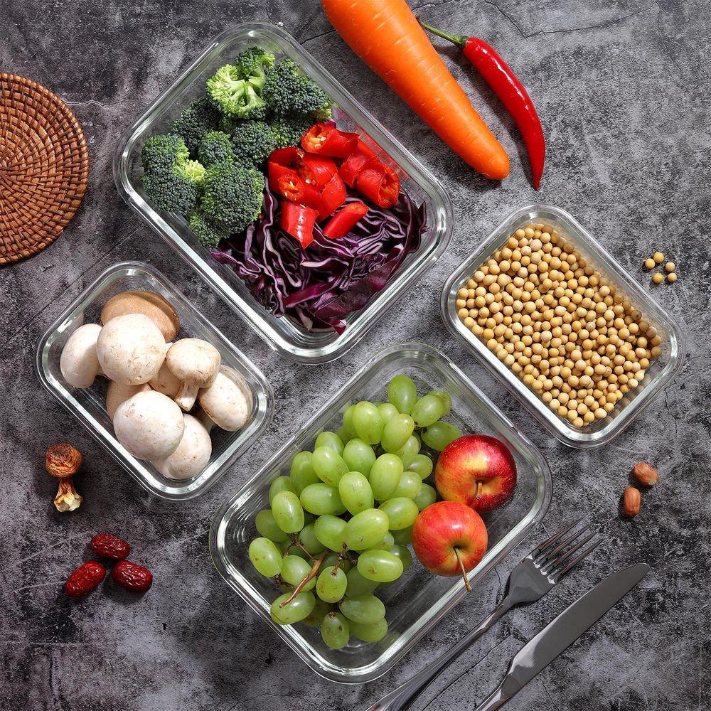 Vinsani Glass Food Storage 10-Pack Containers Rectangle Food Meal Prep Lunch Boxes with Lids Airtight Heat Resistant Leakproof Lid BPA-Free Dishwasher Microwave Oven Freezer Safe