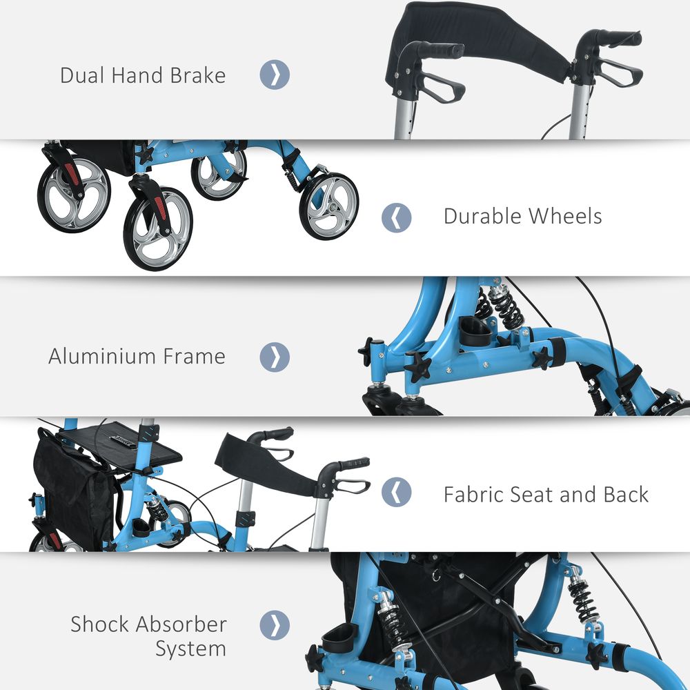4 Wheel Rollator with Seat Adjustable Mobility Walker with Bag Dual Brakes
