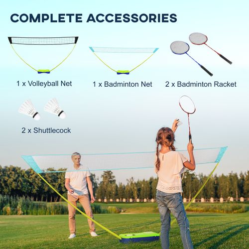 SPORTNOW Portable Badminton Net Set with Volleyball Net, Rackets, Shuttlecocks