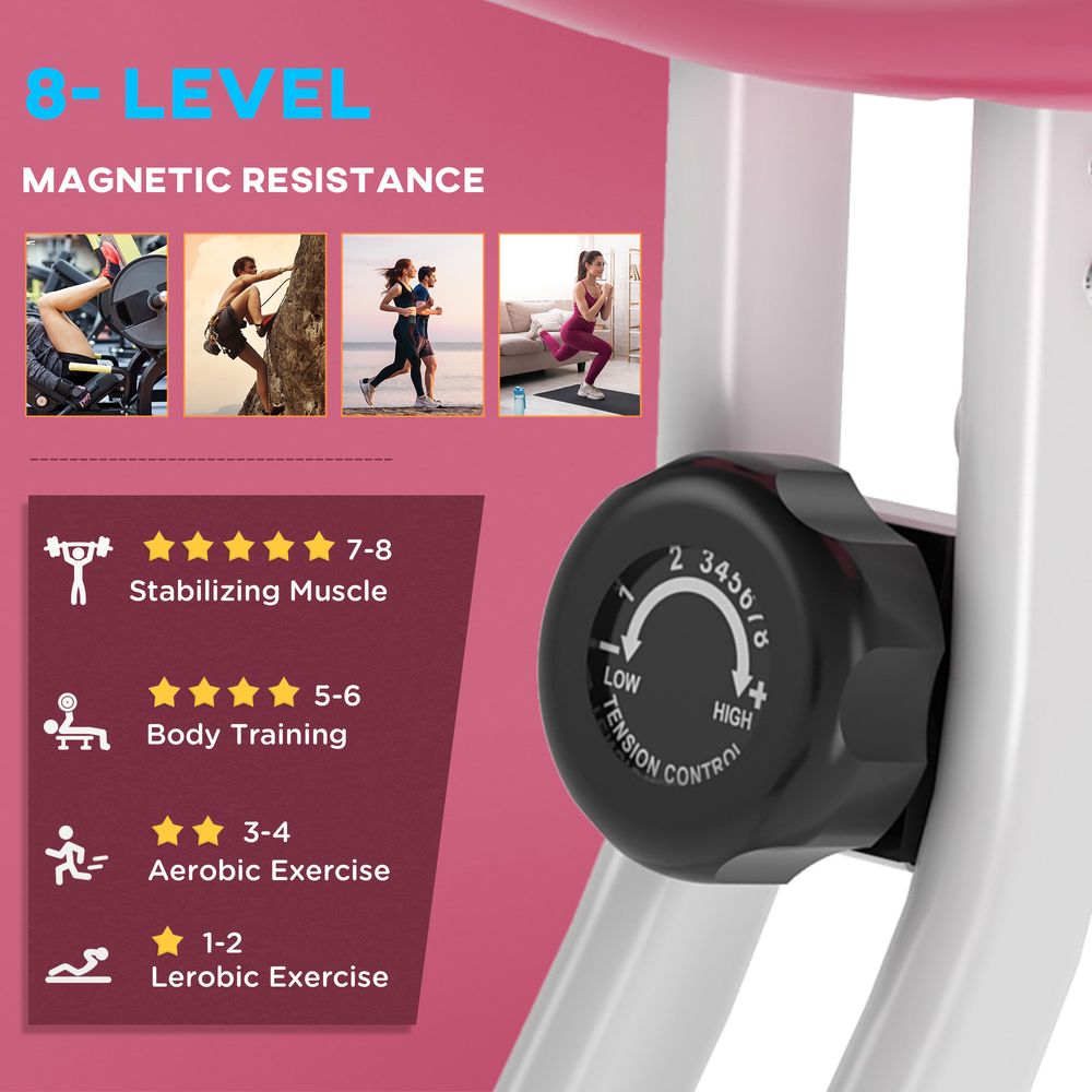 HOMCOM Magnetic Resistance Exercise Bike Foldable LCD Adjustable Seat Pink