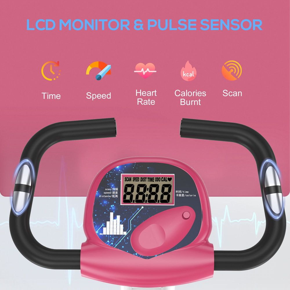 HOMCOM Magnetic Resistance Exercise Bike Foldable LCD Adjustable Seat Pink