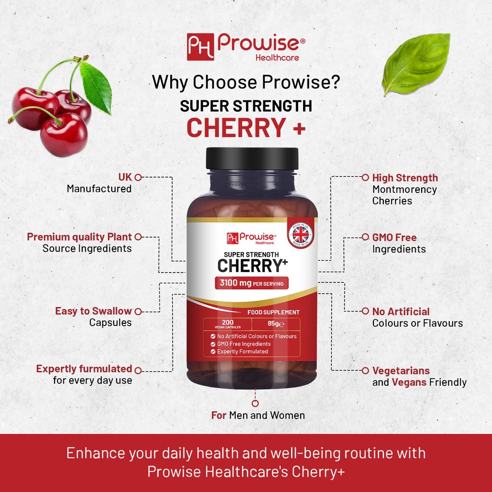 Cherry+ 3100mg I 200 Vegan Capsules Super Strength Formula l Made in The UK