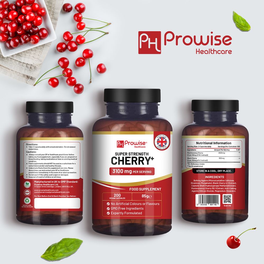 Cherry+ 3100mg I 200 Vegan Capsules Super Strength Formula l Made in The UK