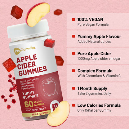 Vegan Apple Cider Vinegar Gummies | Apple Flavour | High Strength 1000mg with Vitamin C, Chromium and Pomegranate