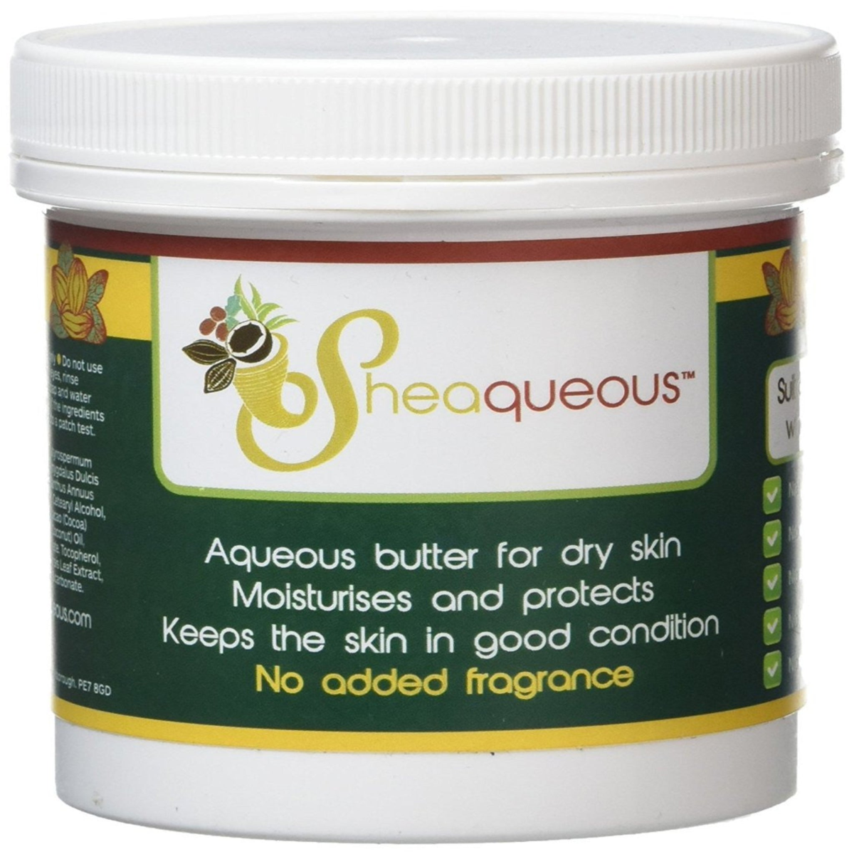 3 Pots of Sheaqueous Aqueous Cream with Shea Butter, Almond Oil, cocoa butter, vitamin E. A natural aqueous cream for very dry skin, for Sensitive Skin, Children, Eczema prone skin , Use in Pregnancy for expanding tummy NO ADDED FRAGRANCE