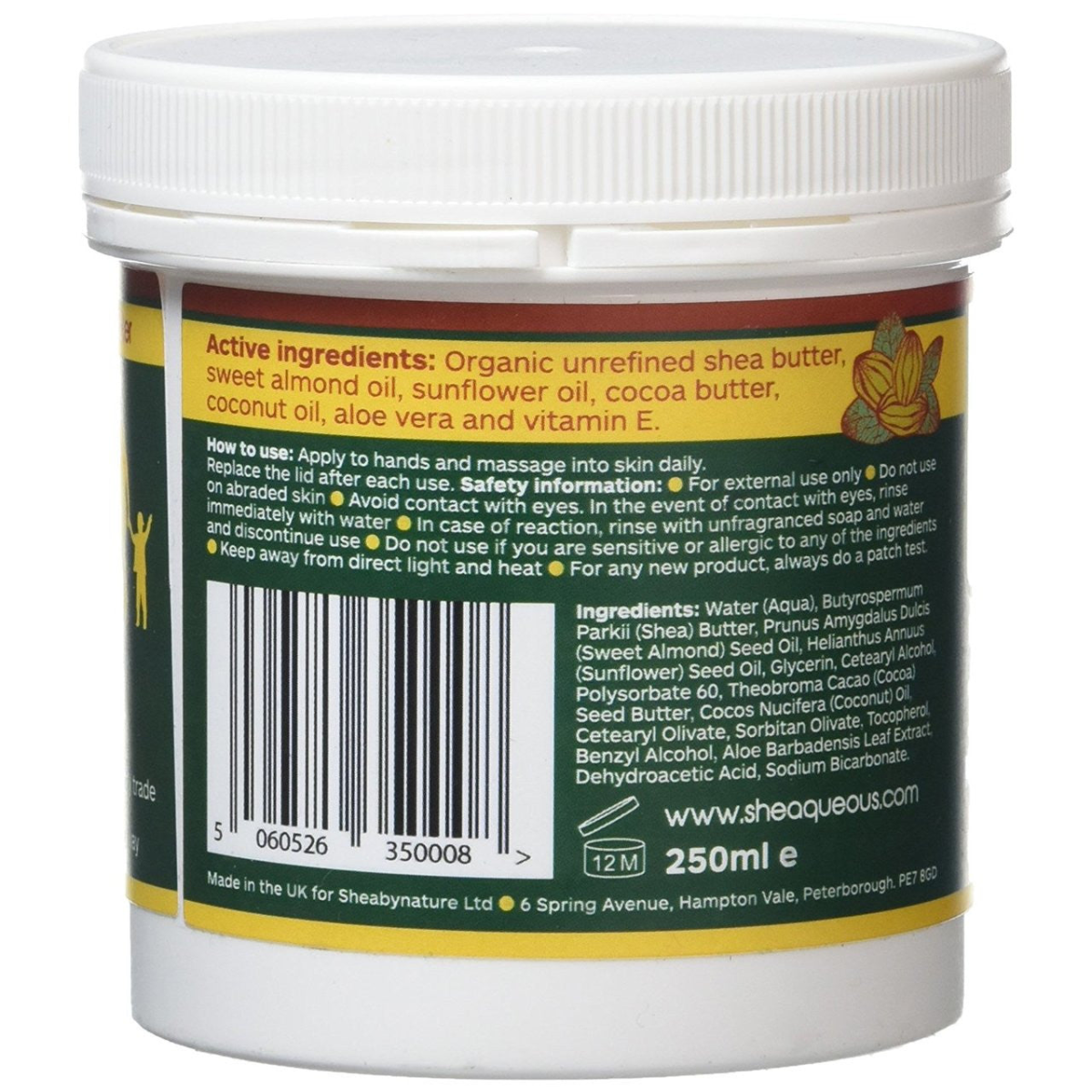 5 Pots of Sheaqueous Aqueous Cream with Organic Shea Butter, Almond Oil, cocoa butter, vitamin E. A natural aqueous cream for very dry skin, for Sensitive Skin, Children, Eczema prone skin , Use in Pregnancy for expanding tummy NO ADDED FRAGRANCE
