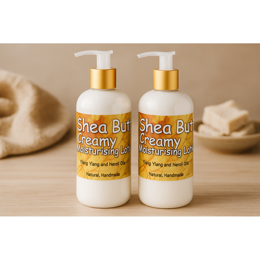 2 bottle of Shea Butter Creamy Lotion for Body (250ml) with Neroli and Ylang Ylang Essential Oils. Great Moisturising Lotion for Stretchmarks and Dry Skin