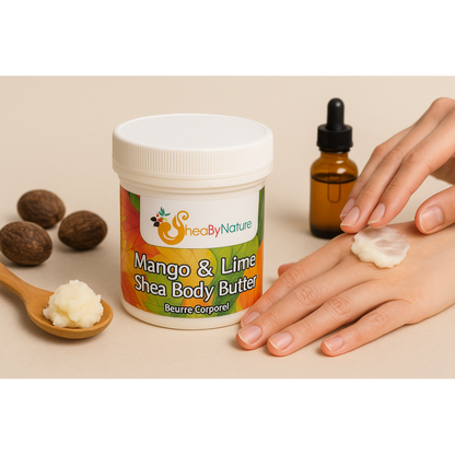 Mango and Lime Shea Butter Body Butter with Organic Unrefined, Fairly Traded Shea Butter and Mango Seed Butter. Intense Hydration for Dry Skin (250g)