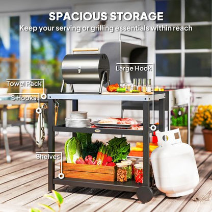Outsunny Outdoor BBQ Table with 2-Tier Shelf, Outdoor Kitchen, Charcoal Grey