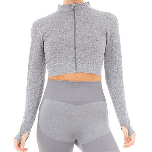 MARL WITH RIB SEAMLESS JACKET GREY L