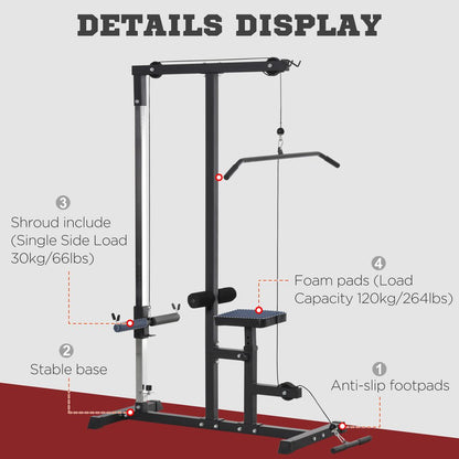 Exercise Pulldown Machine Power Tower with Adjustable Seat Cables HOMCOM