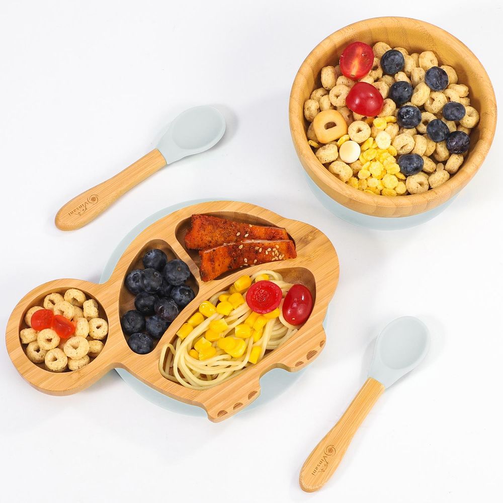 VINSANI BAMBOO TURTLE PLATE,BOWL & SPOON SET