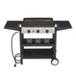 3-Burner Flat Top Gas Griddle Cooking Station with Ceramic Coated Cast Iron Pan, 30,000 BTU Propane Fuelled Griddle Station with Side Shelves & Spice Rack for Outdoor Barbecue Backyard Cookout