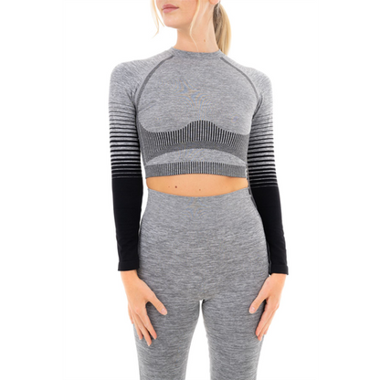 GRADIENT STRIPE SEAMLESS LS TOP GREY - M