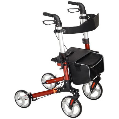 HOMCOM Fully Folding Rollator Walker with Seat, Backrest, Bag, Red