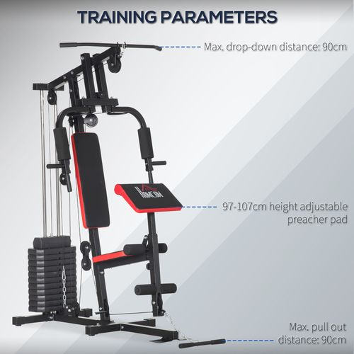 Multi Home Gym Machine with 66kg Weights for Strength Training, Red HOMCOM