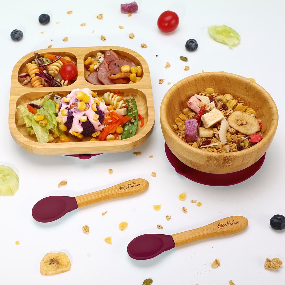 VINSANI BAMBOO BOWL, SQUARE PLATE & SPOON SET