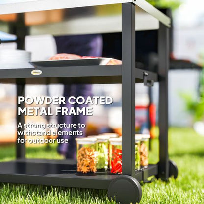 Outsunny Outdoor BBQ Table with 2-Tier Shelf, Outdoor Kitchen, Charcoal Grey